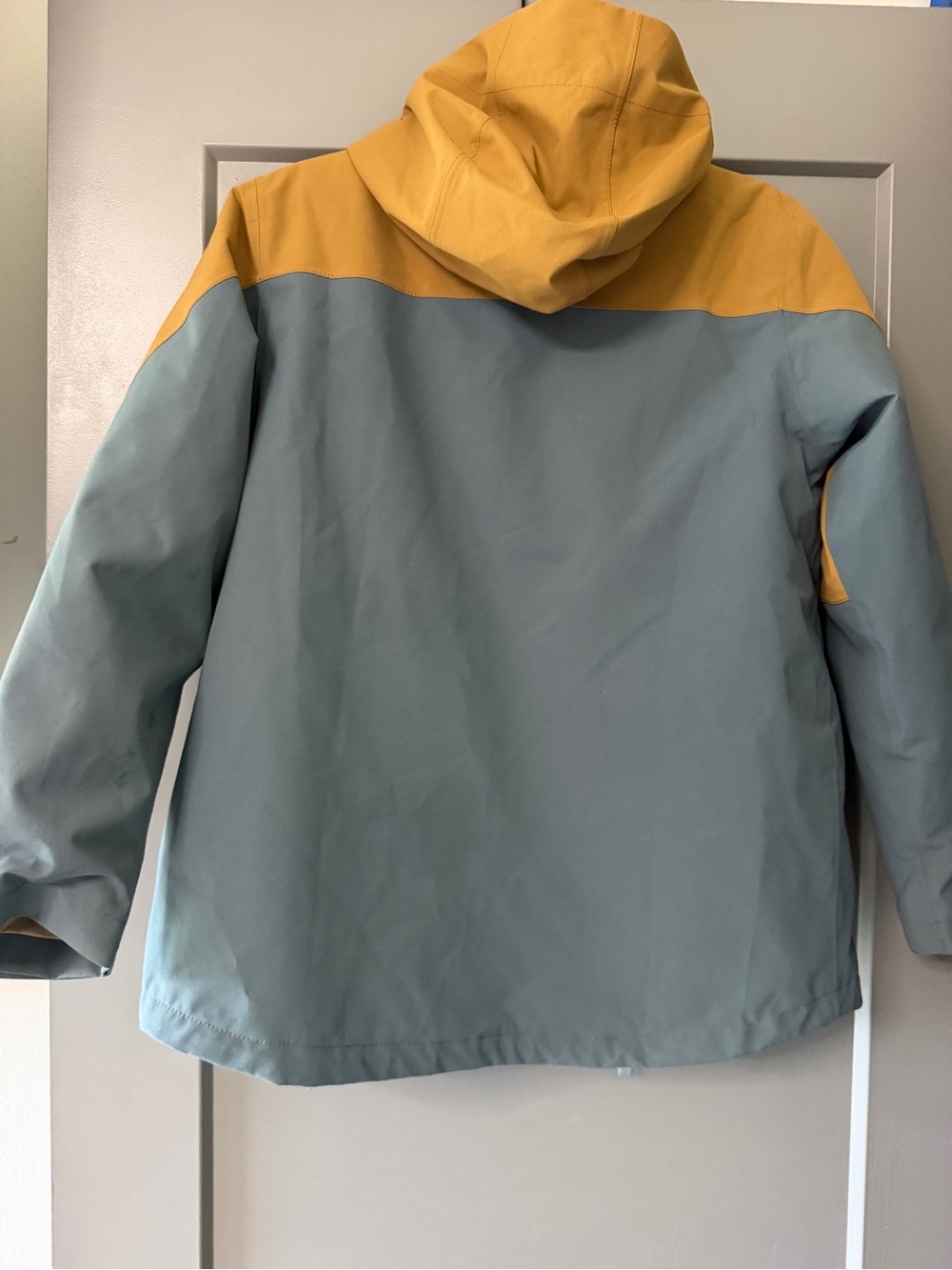 Patagonia Two-Tone Hooded Raincoat in Mustard & Sage Green